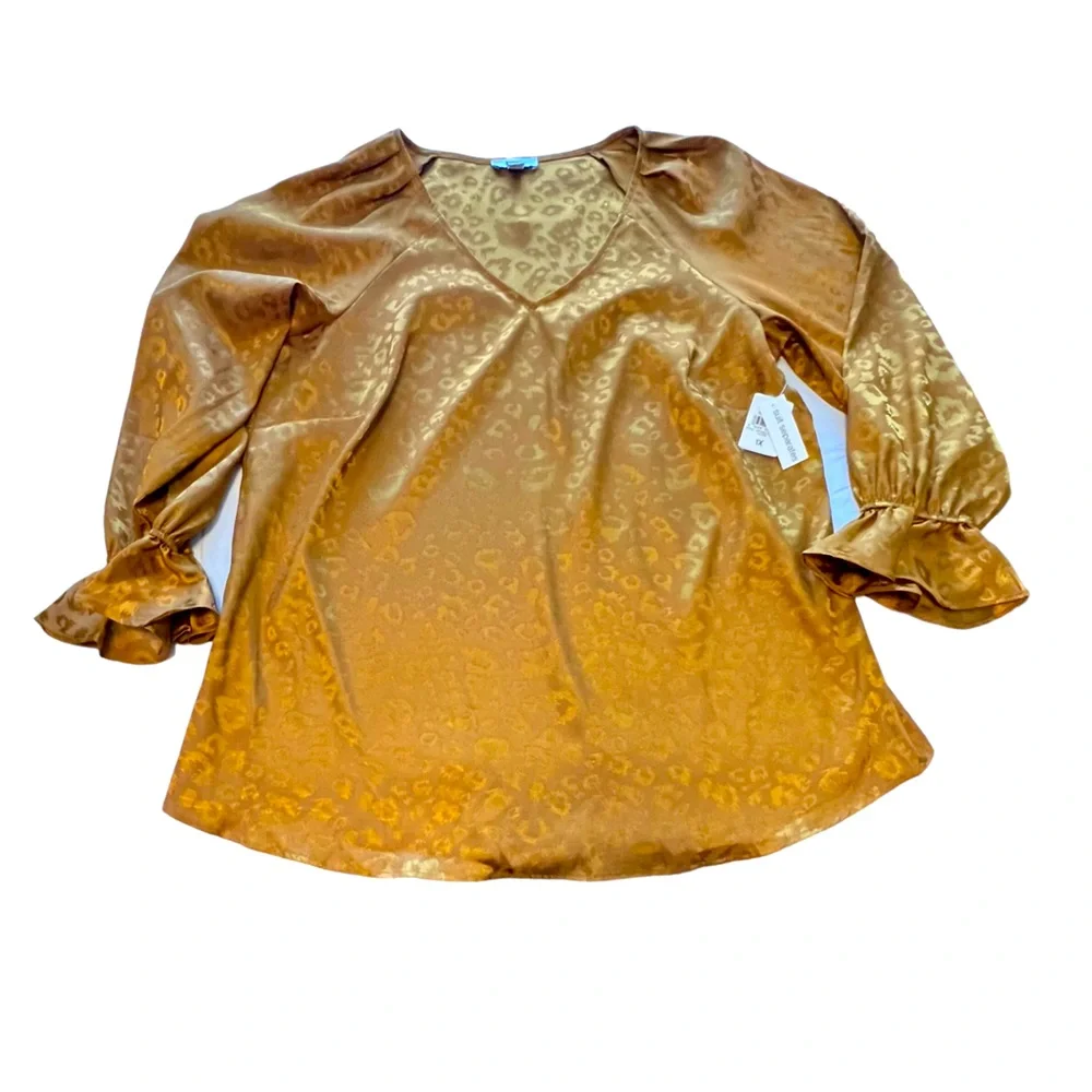 New NWT Bar III Gold Plus V-neck Animal Jacquard Blouse Size 1X - Picture 6 of 9